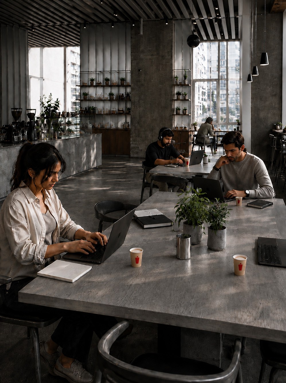 the coworking room, people at work