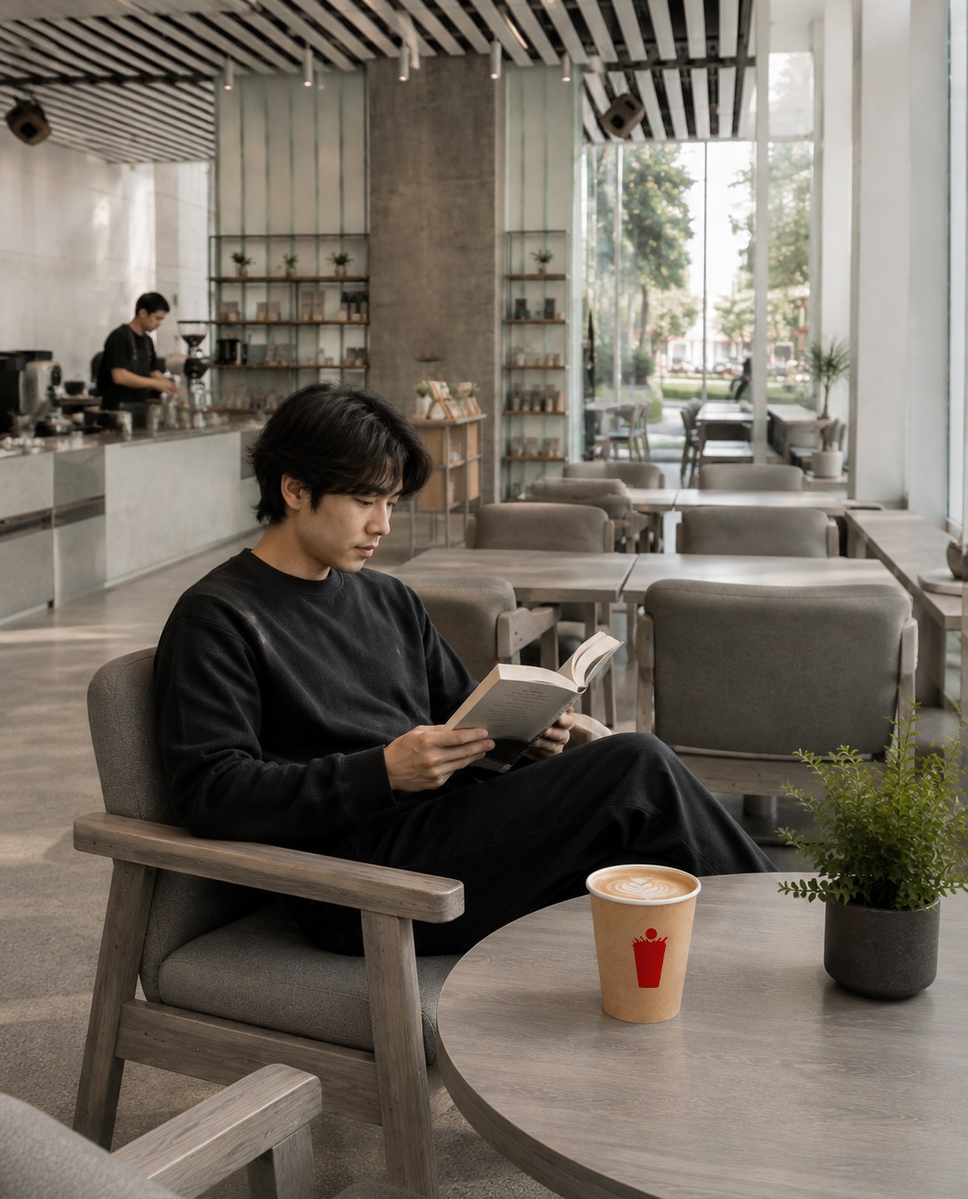 the seating: comfortable chairs, big tables, people lingering